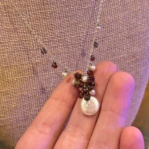 Genuine Pearl and Garnet Necklace .925